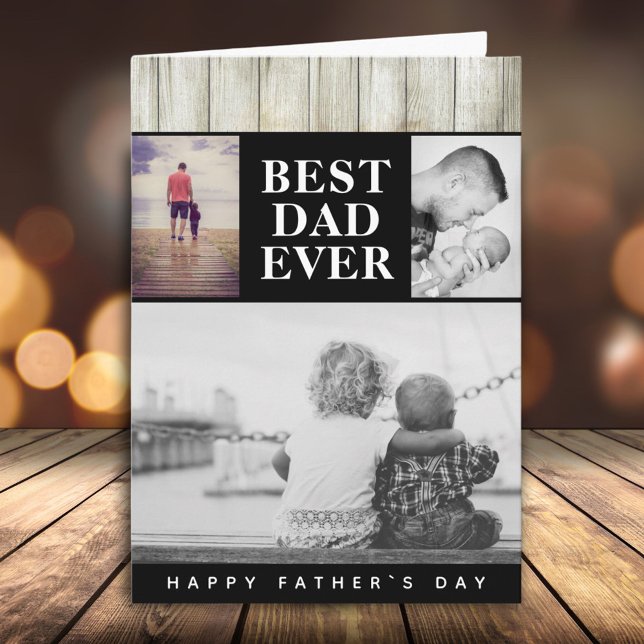 Modern Rustic Photo Collage Best Dad Father`s day Card (Creator Uploaded)