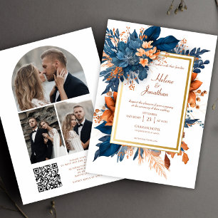 Modern Rustic Photo QR Code Floral Elegant Wedding Invitation