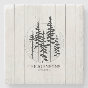 Modern Rustic Pine Tree Farmhouse Stone Coaster