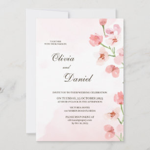 Modern Rustic Pink Flowers Wedding Invitation