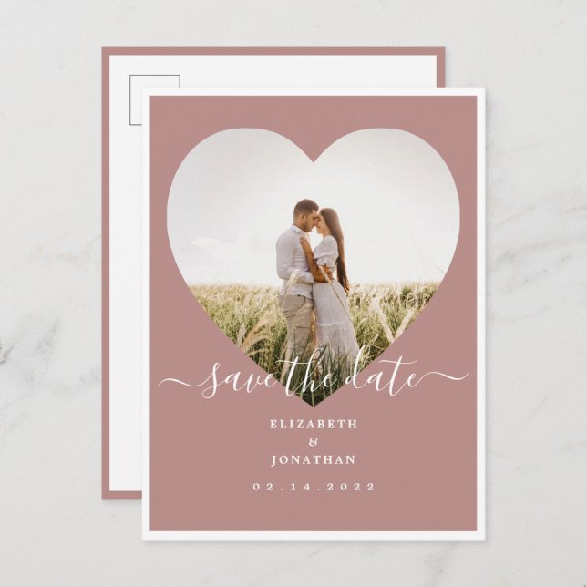Modern Rustic Pink Photo Wedding Save The Date Announcement Postcard (Front/Back)