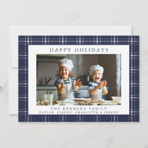Modern Rustic Plaid Family Photo Christmas Card