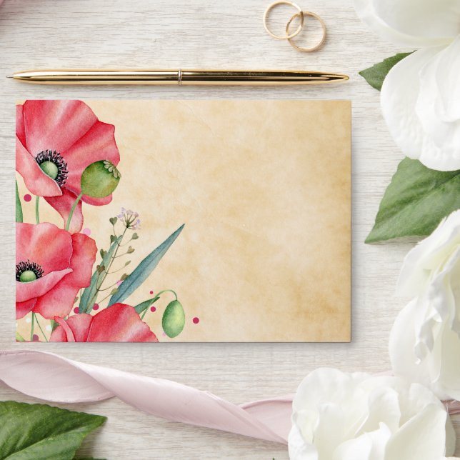 Modern Rustic Poppy Floral Wedding Envelope (Wedding)