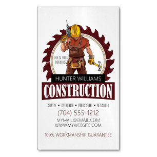Modern Rustic Professional Construction Builder Magnetic Business Card
