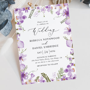 Modern Rustic Purple Flowers Wedding Invitation