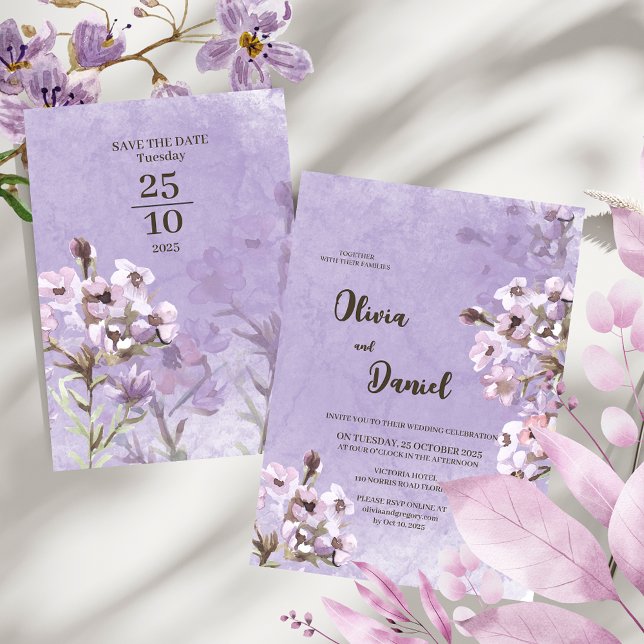 Modern Rustic Purple Flowers Wedding  Invitation (Creator Uploaded)