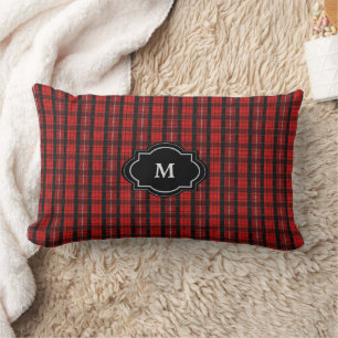 Modern rustic red black buffalo plaid Monogram Lumbar Cushion