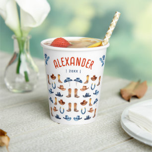 Modern Rustic Red Cowboy Western Texas Watercolor Paper Cups