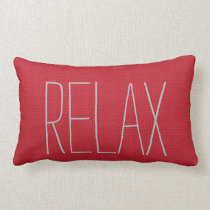 Modern rustic red faux burlap texture Relax script Lumbar Cushion