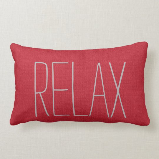 Modern rustic red faux burlap texture Relax script Lumbar Cushion
