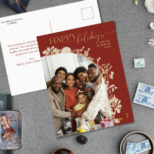 Modern Rustic Red Happy Holidays 1 Photo Postcard