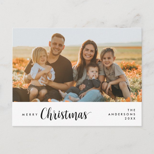 Modern Rustic Romantic, Merry Christmas Family Postcard (Front)
