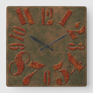 Modern Rustic Rusty Metal Large Numbers Square Wall Clock