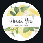 Modern Rustic Script Thank You Watercolor Lemon Classic Round Sticker<br><div class="desc">Modern Rustic Script Thank You Watercolor Lemon Classic Round Sticker you can use as an envelope seal or package seal for your gifts to your guests. Can be used for occasions like weddings,  birthdays,  baby showers,  and other events.</div>