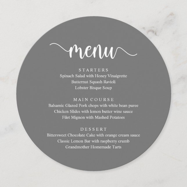 Modern Rustic Script, Wedding Dinner Menu (Front)