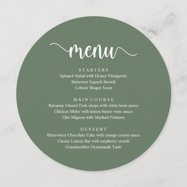 Modern Rustic Script, Wedding Dinner Menu (Front)