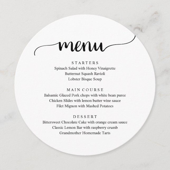 Modern Rustic Script, Wedding Elopement Dinner  Menu (Front)