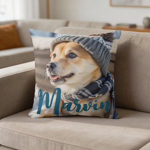 Modern Rustic Simple Custom Pet Photo Cushion