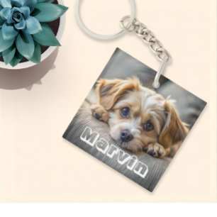 Modern Rustic Simple Custom Pet Photo Key Ring