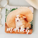 Modern Rustic Simple Custom Pet Photo Key Ring<br><div class="desc">This simple and classic design is composed of playful cursive typography and add a custom photo of your pet.</div>