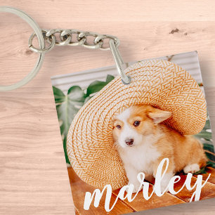 Modern Rustic Simple Custom Pet Photo Key Ring