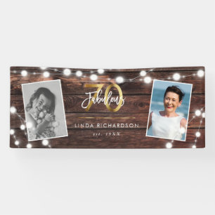 Modern Rustic String Lights Gold Fab 70th Birthday Banner