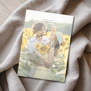 Modern Rustic Sunflower Fun Overlay Photo Wedding  Invitation