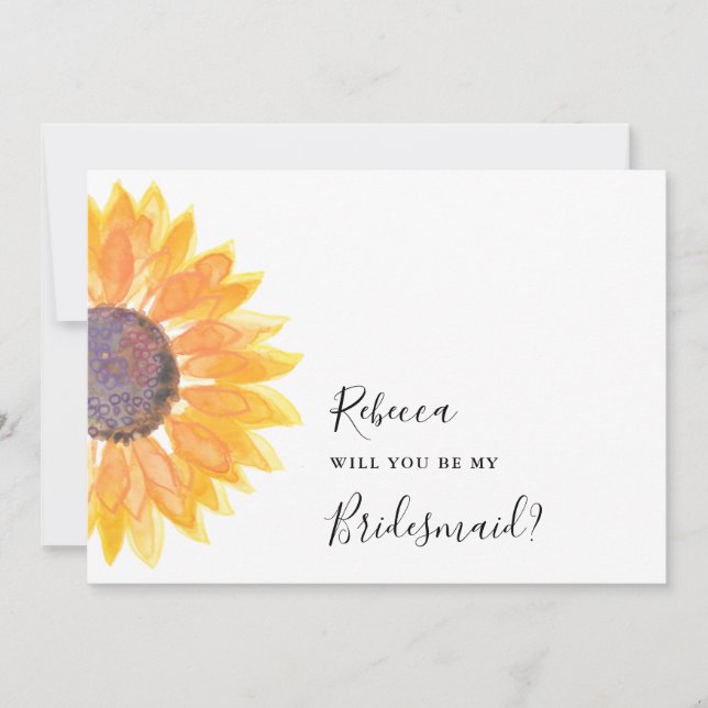 Modern Rustic Sunflower Watercolor Bridesmaid Invitation (Front)