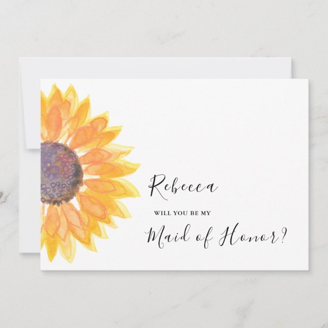 Modern Rustic Sunflower Watercolor Maid of Honour Invitation (Front)