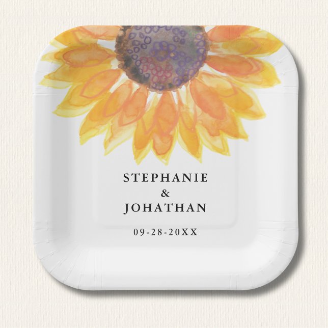 Modern Rustic Sunflower Wedding Square Paper Plate (Creator Uploaded)