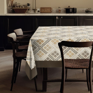 Modern Rustic Tablecloth Neutral Geometric Motifs