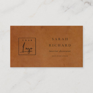 Modern Rustic Tan Leather Texture Custom Logo Business Card