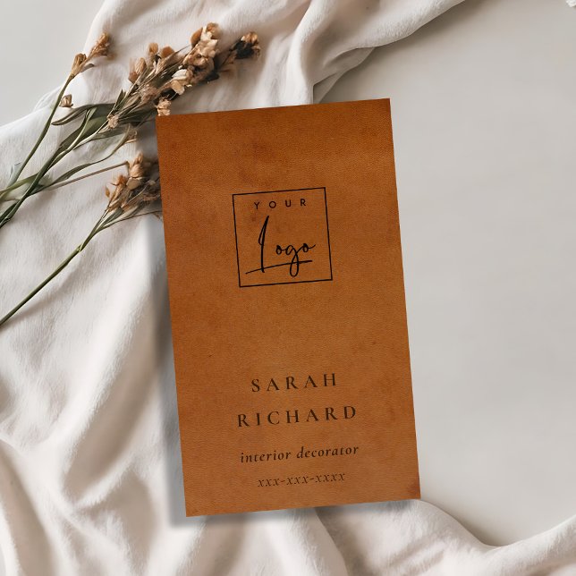 Modern Rustic Tan Leather Texture Custom Logo Business Card (Creator Uploaded)