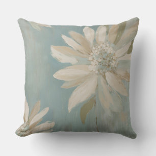 Modern Rustic Teal Beige Cream Floral Cushion