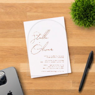 Modern Rustic Terracotta Calligraphy Wedding Acrylic Invitations