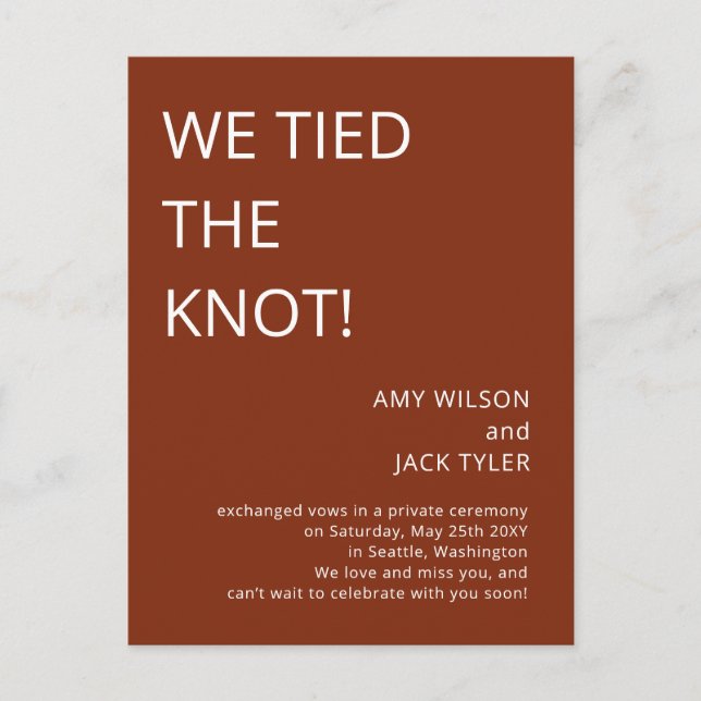 Modern Rustic Terracotta Wedding Announcement Postcard (Front)