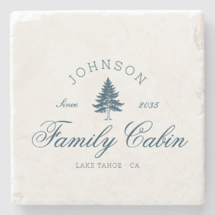 Modern Rustic Trees Family Cabin Crew Preppy Blue  Stone Coaster