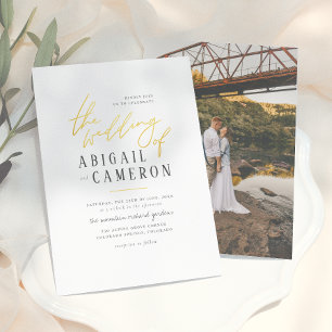 Modern Rustic Type Gold Lettering Photo Wedding Invitation