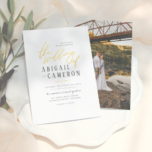 Modern Rustic Type Gold Lettering Photo Wedding Invitation