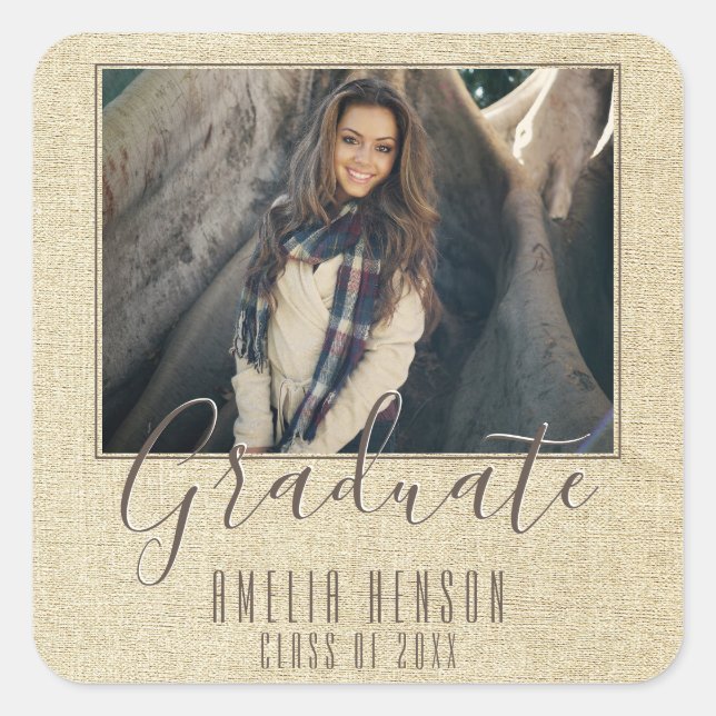 Modern Rustic Typography Graduation Photo Square Sticker (Front)