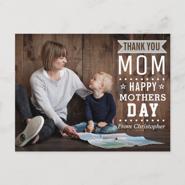 Modern Rustic Typography Happy Mother's Day Photo Postcard (Front)