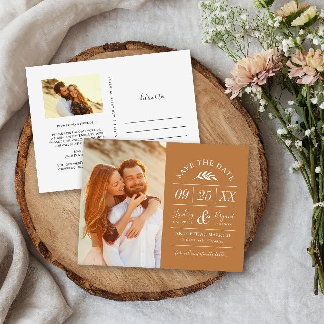 Modern Rustic Typography Photo Save the Date Announcement Postcard (Creator Uploaded)