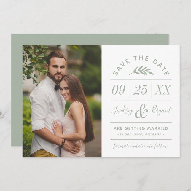 Modern Rustic Typography Photo Save the Date Invit Invitation (Front/Back)