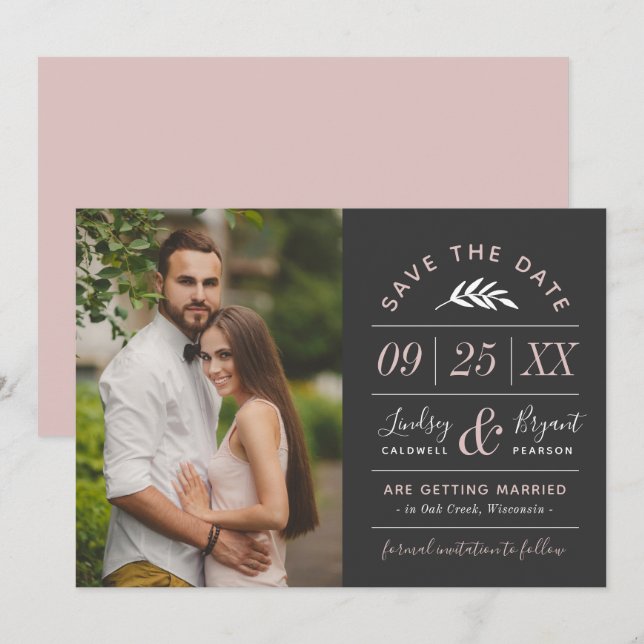 Modern Rustic Typography Photo Save the Date Invit Invitation (Front/Back)
