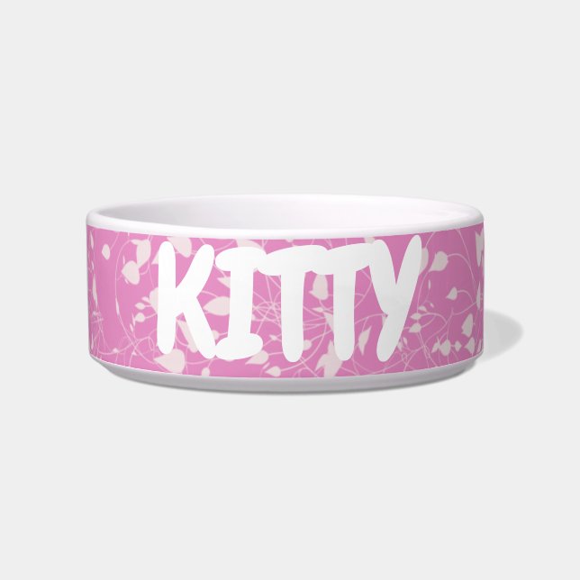 Modern Rustic Vine Pink Cute Ceramic Cat dish (Front)