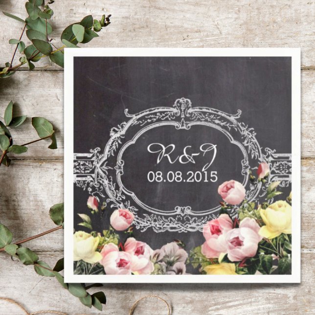 modern rustic  vintage flowers Chalkboard wedding Napkin (modern rustic vintage flowers Chalkboard wedding Napkins)