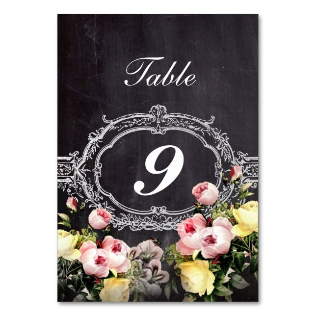 modern rustic  vintage flowers Chalkboard wedding Table Number (Front)