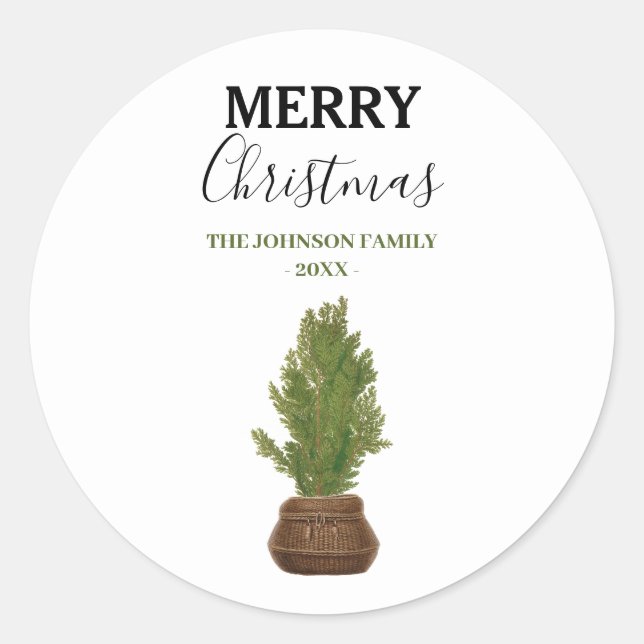 Modern Rustic Watercolor Christmas Tree Holiday Classic Round Sticker (Front)