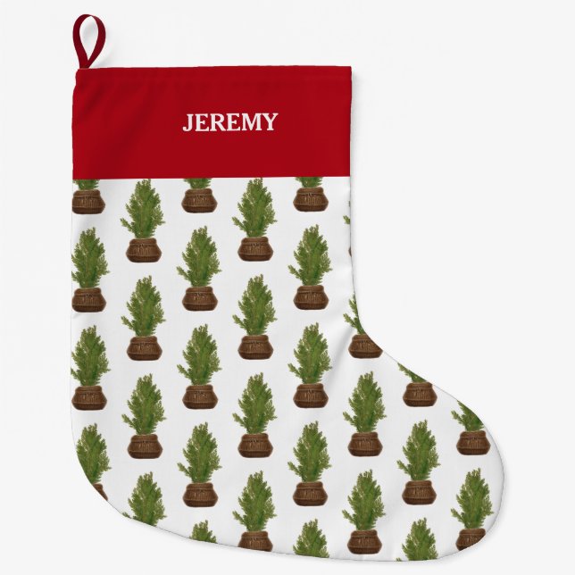 Modern Rustic Watercolor Christmas Tree Holiday Large Christmas Stocking (Front)