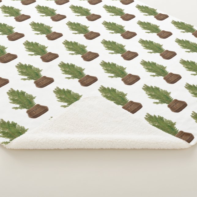 Modern Rustic Watercolor Christmas Tree Holiday Sherpa Blanket (3/4)